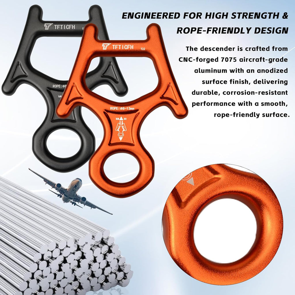 Figure 8 Descender, 30kN Climbing Descender, Heavy Duty 7075 Aluminum Belay & Rappel Equipment for Climbing