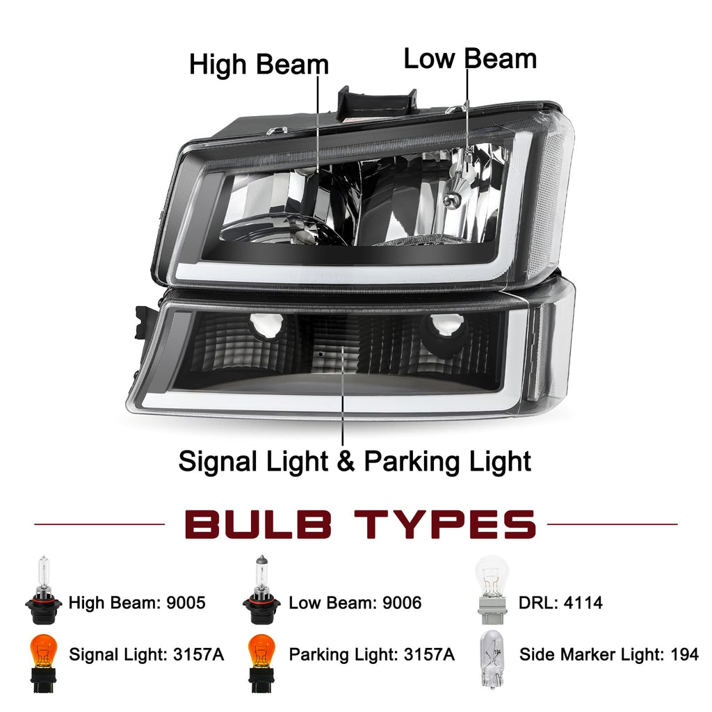 4pcs LED DRL for 2003-2006 Chevy Silverado Headlight Assembly