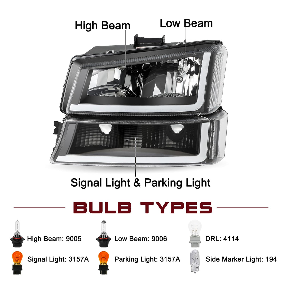 4pcs LED DRL for 2003-2006 Chevy Silverado Headlight Assembly