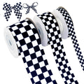 3 Roll Black and White Checkered Print Grosgrain Ribbon for Craft