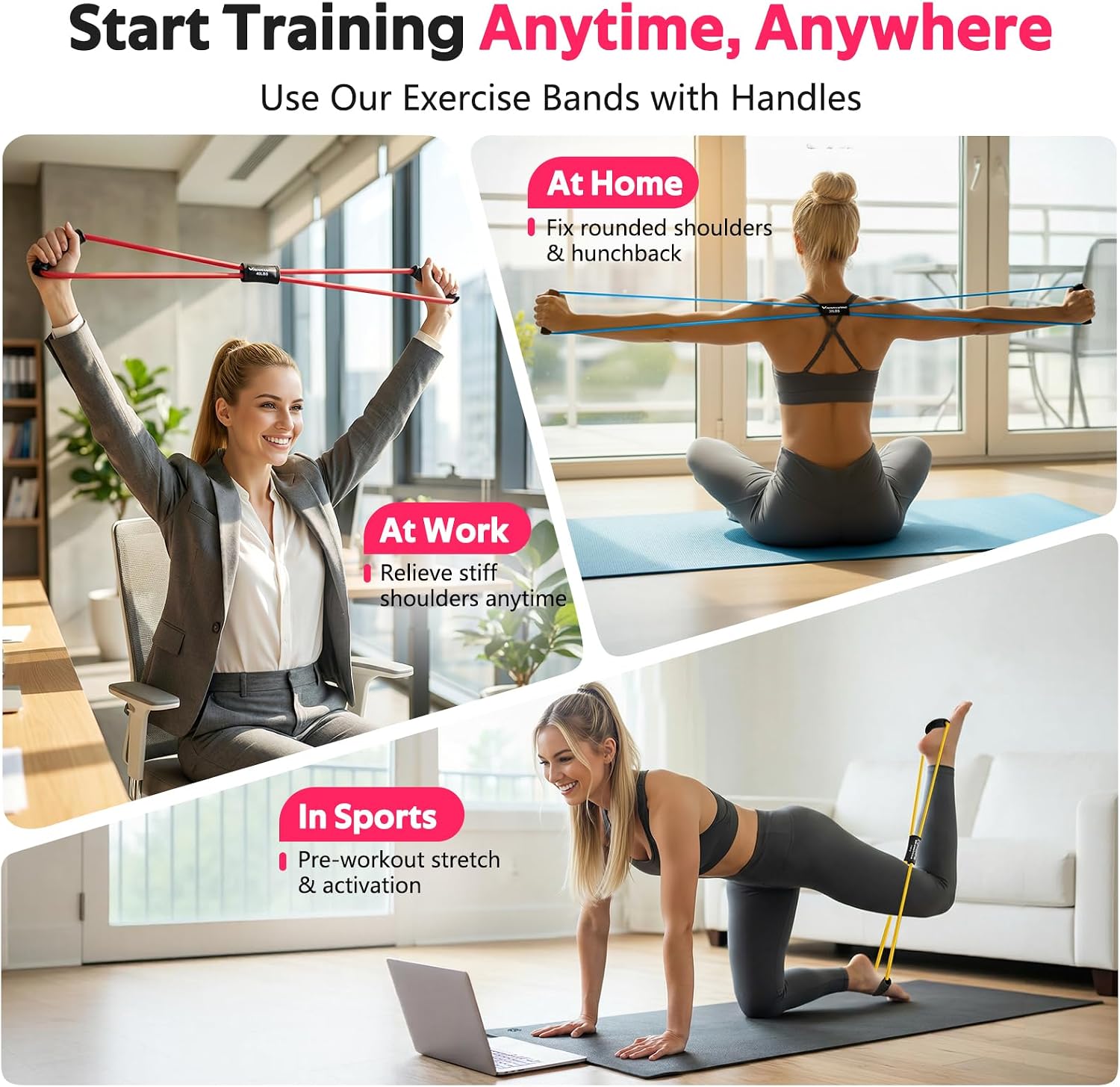 Figure 8 Fitness Resistance Bands with Handles - Exercise Tube Band Set of 3 for Arm and Shoulder Stretch, Rope 8