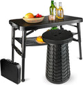 Portable Folding Table and Stool Set, Lightweight Foldable Table & Collapsible Stool for Camping Picnic Beach