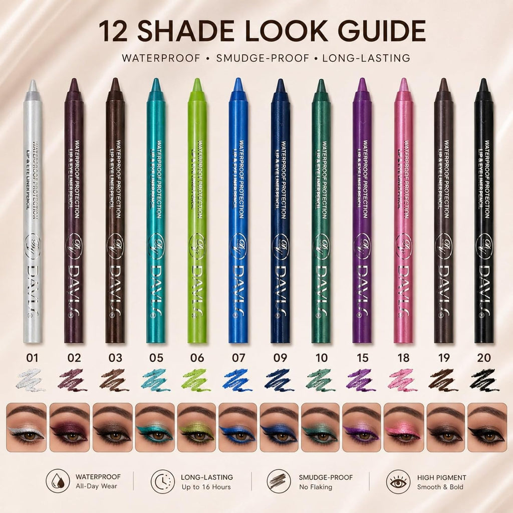 12 Color Gel Eyeliner Pencils Waterproof Long Wear With Sharpener