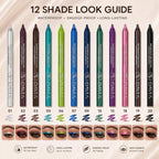 12 Color Gel Eyeliner Pencils Waterproof Long Wear With Sharpener