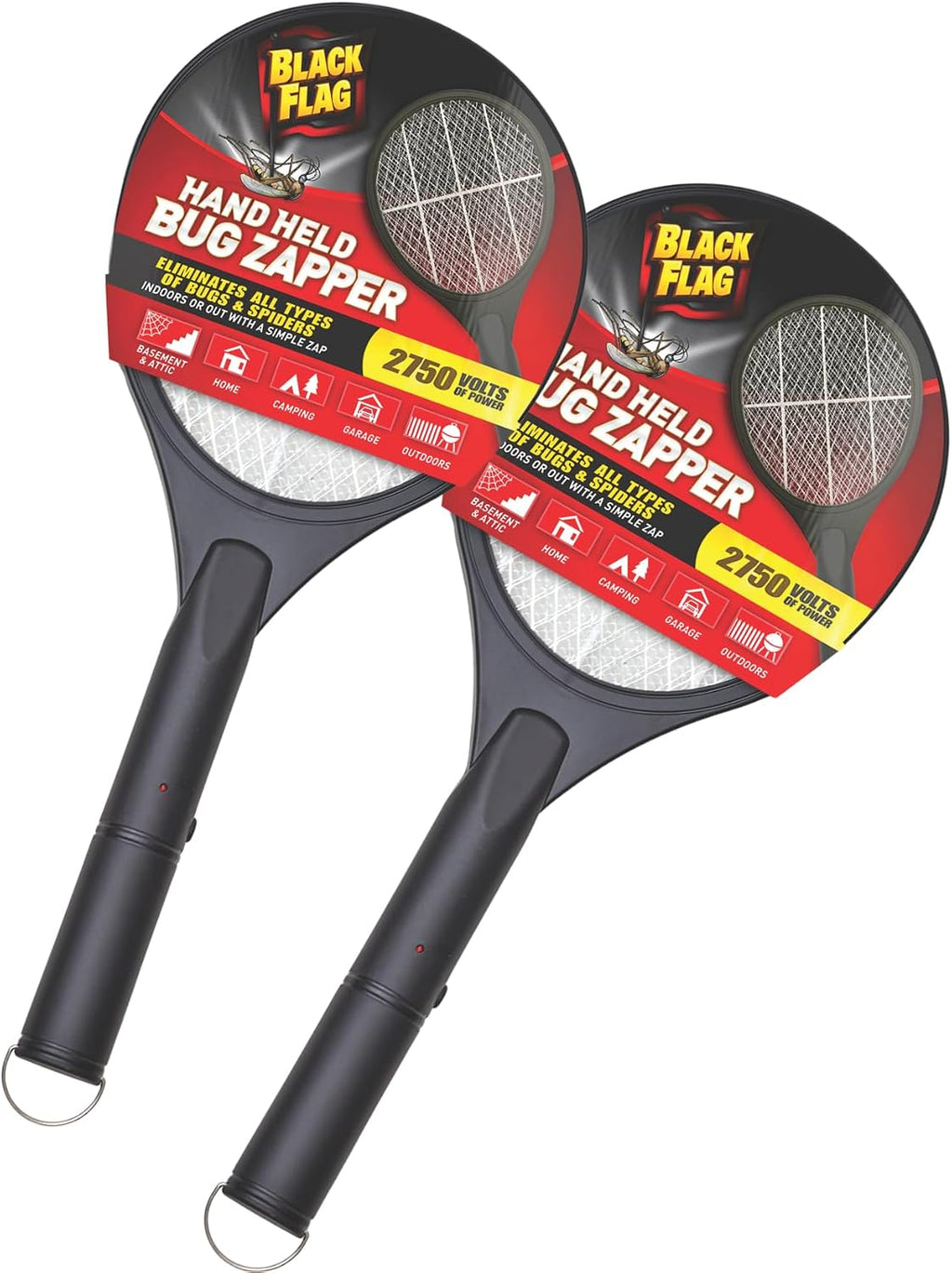 2-Pack Electric Bug Zapper Rackets, Mosquito & Fly Swatter, Battery Operated (Black)