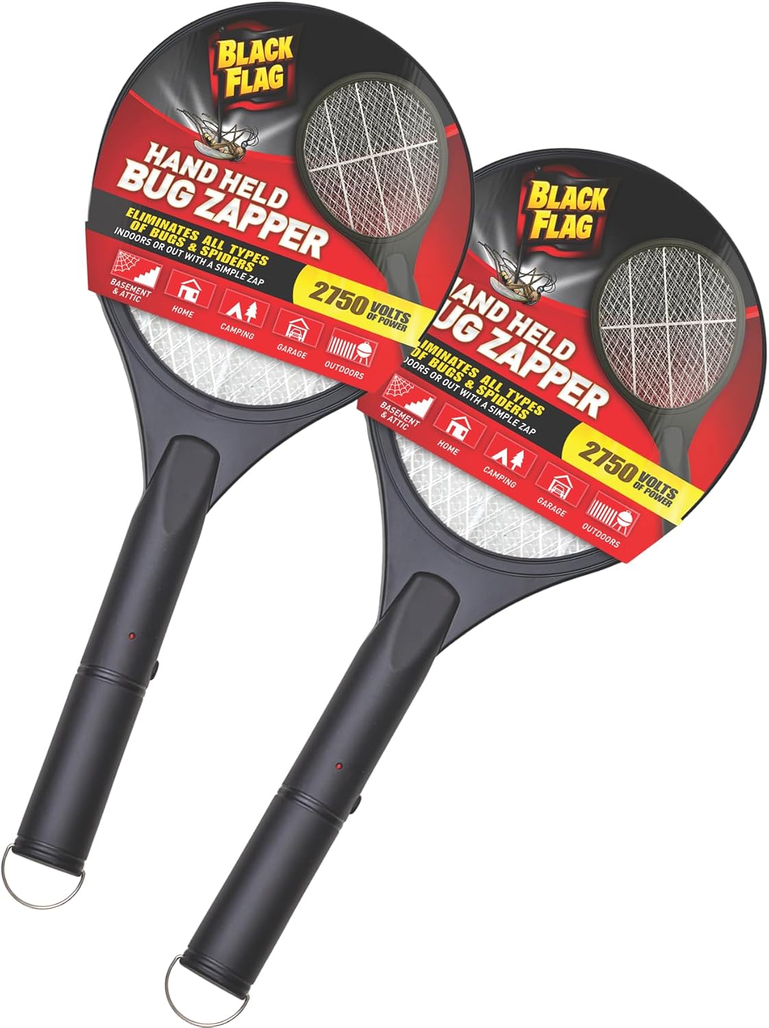 2-Pack Electric Bug Zapper Rackets, Mosquito & Fly Swatter, Battery Operated (Black)