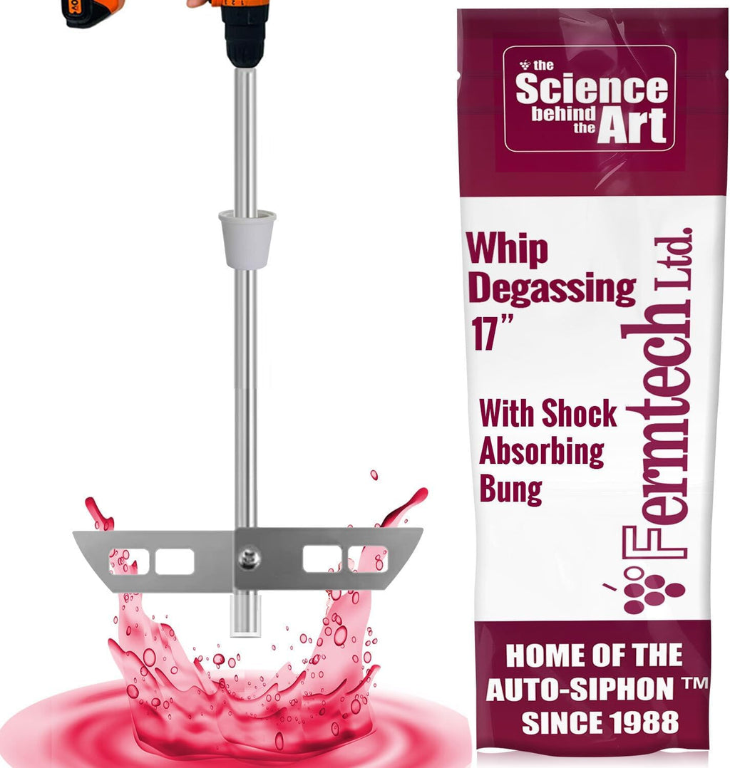 17" Stainless Steel Degassing Whip Stirrer Wand with Paddle Degasser for Wine Making, Homebrewing, Craft Brew &
