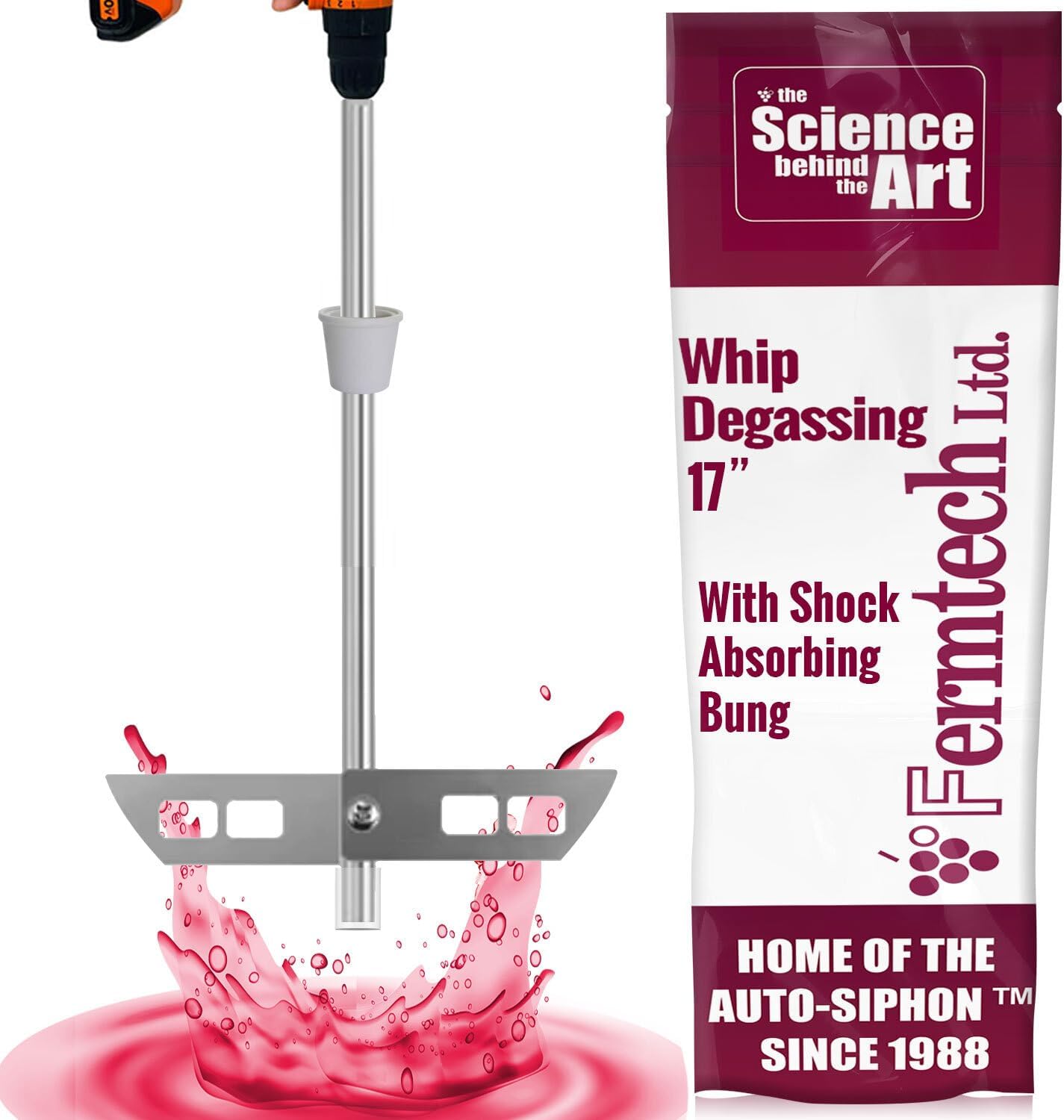 17" Stainless Steel Degassing Whip Stirrer Wand with Paddle Degasser for Wine Making, Homebrewing, Craft Brew &