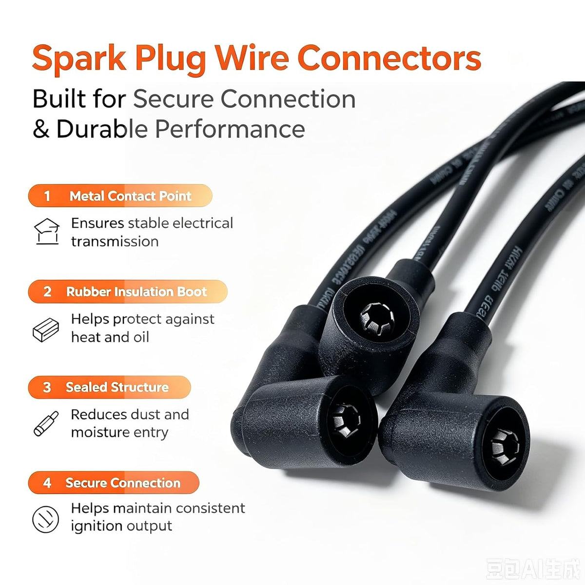 Spark Plug Wires and Spark Plugs Set Compatible with John Deere 825i 825i S4 Replace MIA11722 MIA11723 MIA11724