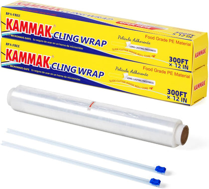 Plastic Wrap with Slide Cutter Food Cling Wrap 12 Inch Kitchen Cling Film BPA-Free Microwave-Safe 300 Ft Roll Food