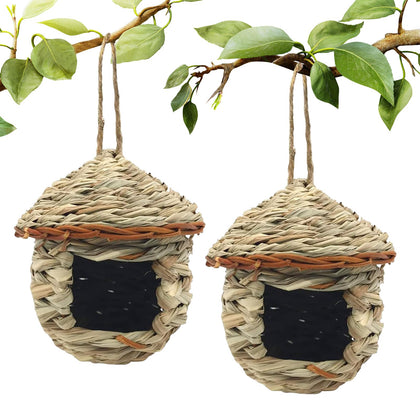 Hummingbird Houses 2Pcs Hand Woven Grass Hanging Bird Nest