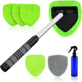 XINDELL Windshield Cleaner Tool – Car Interior Window Cleaning Kit with Extendable Handle & 4 Microfiber Pads, Auto