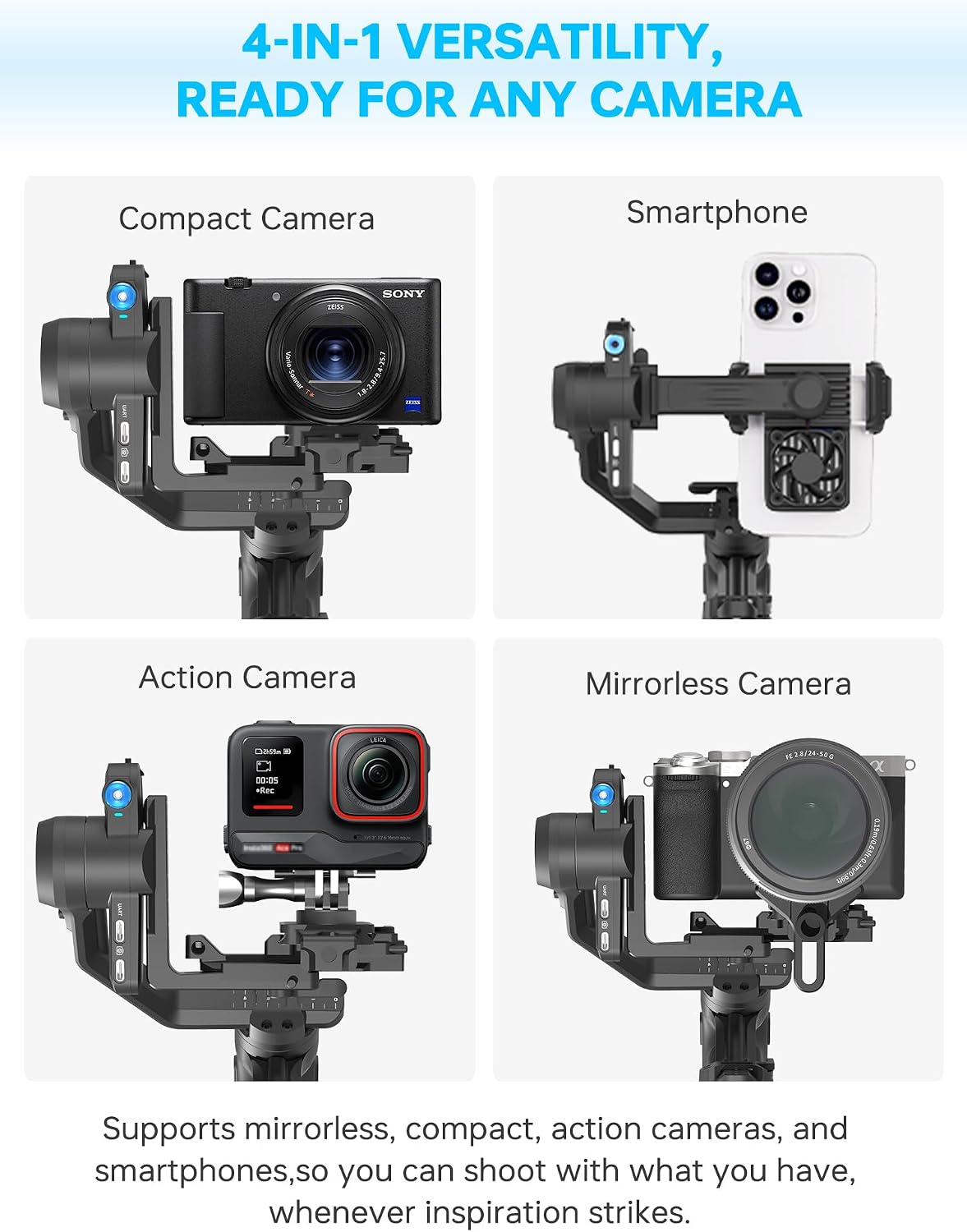 Feiyu SCORP Mini 3 Pro Camera Gimbal Stabilizer for Canon/Sony/Nikon/iPhone | Built-in AI Tracking , 4.4lb Payload