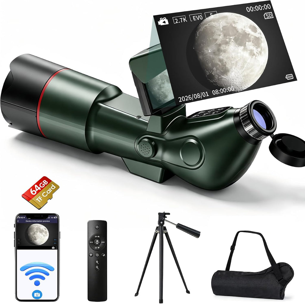 Smart Telescope with App & Remote, 4K Electronic Astronomy Telescope for Astrophotography with Dual Screen for Adults