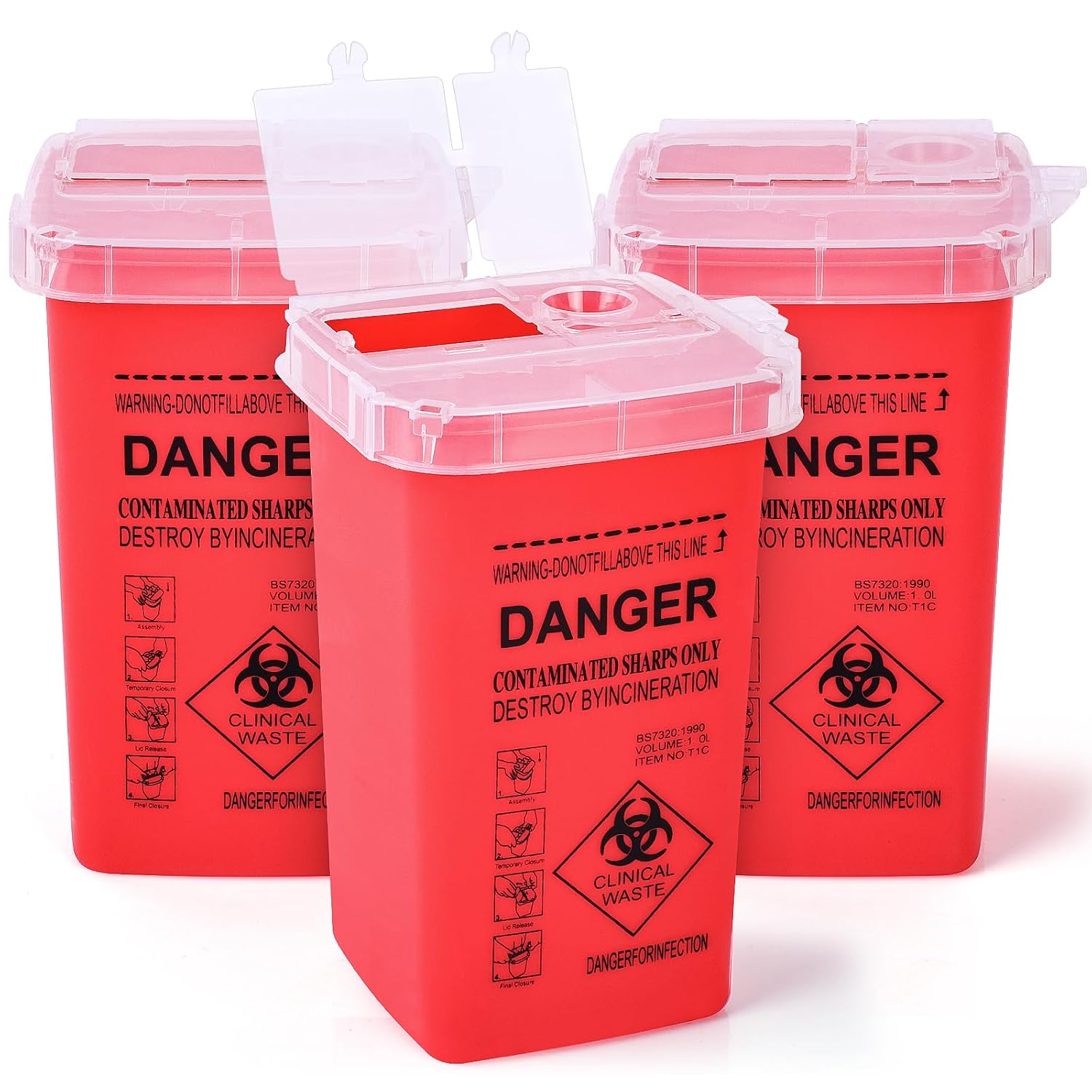 1 Quart (3-Pack) Sharps Container for Home Use, Needle Disposal Containers | Biohazard Containers, Syringe Disposal