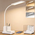 LED Desk Lamp for Dorm USB A/C Charger Pen Holder 3 Light Modes White | 3 Color Modes, 3 Brightness, 360° Gooseneck