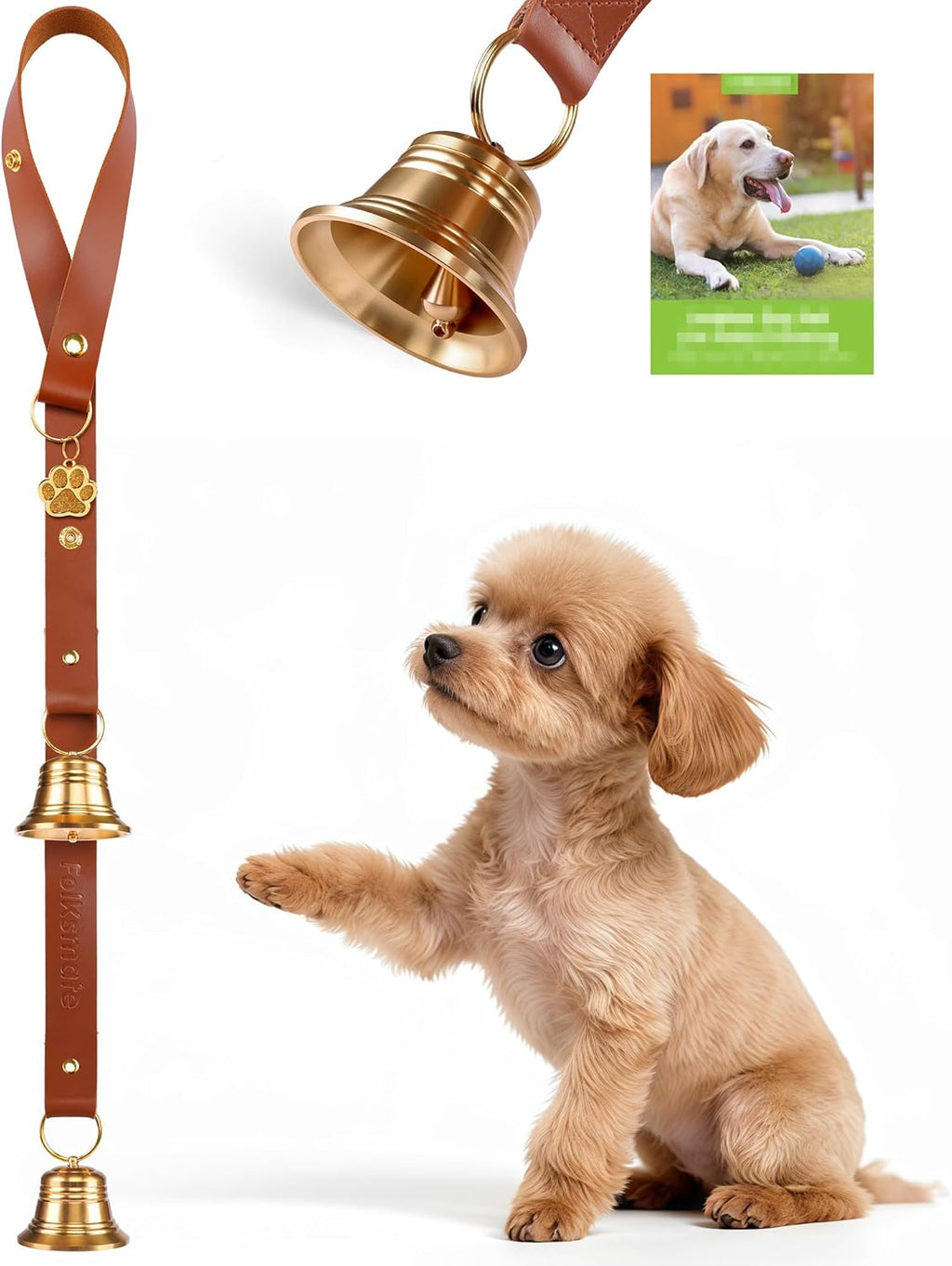Leather Dog Door Bells for Potty Training, Nail-Safe Puppy Dog Door Bells Extra Loud for Dogs Training