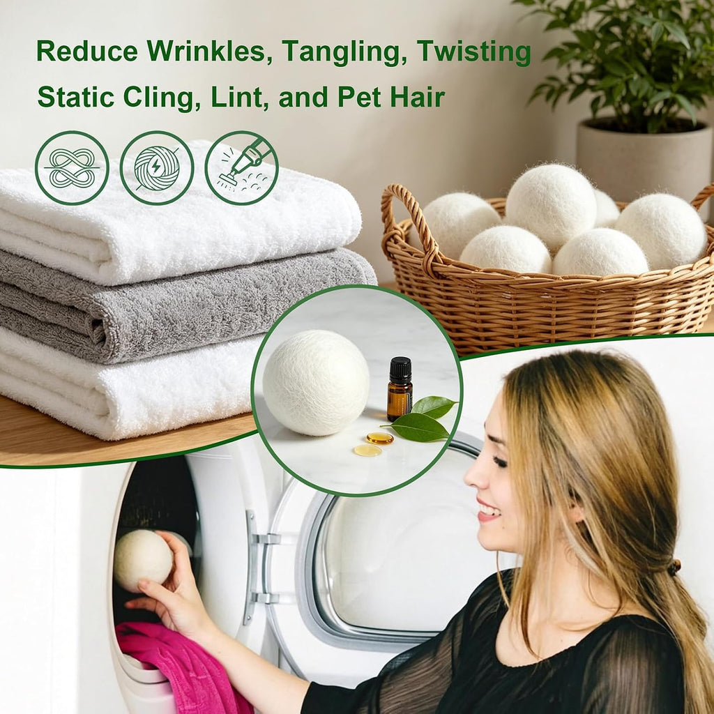 Wool Dryer Balls XL 6-Pack, Reusable Natural Laundry Fabric Softener