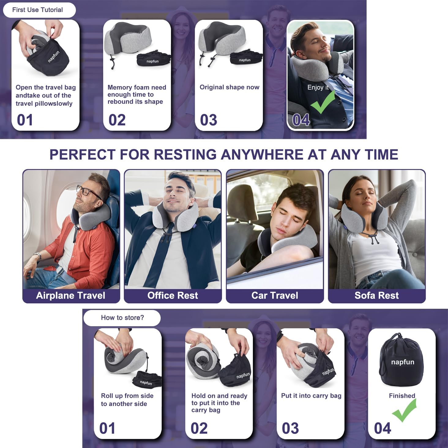 Neck Pillow for Traveling, Upgraded Travel Neck Pillow for Airplane 100% Pure Memory Foam Travel Pillow for Flight