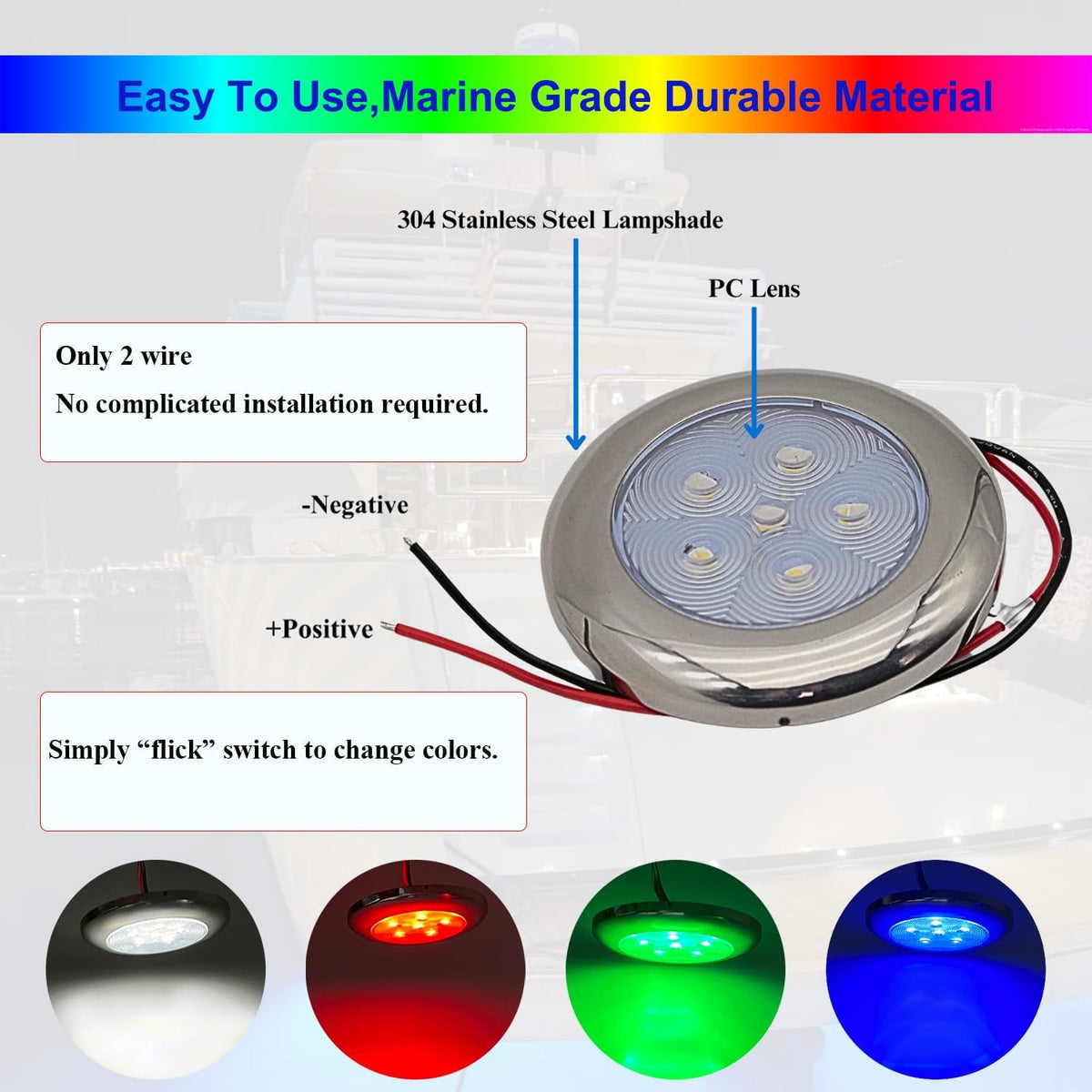 Marine Boat Courtesy Light, 3" RGBW LED Cabin/Dome Lights, 4Pcs
