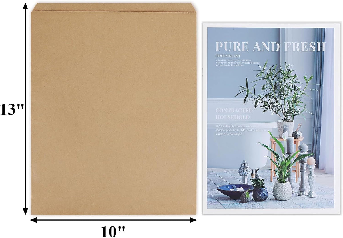 Kraft Brown Paper Bags 10x13 Large Flat Bags 100 Pack Bulk