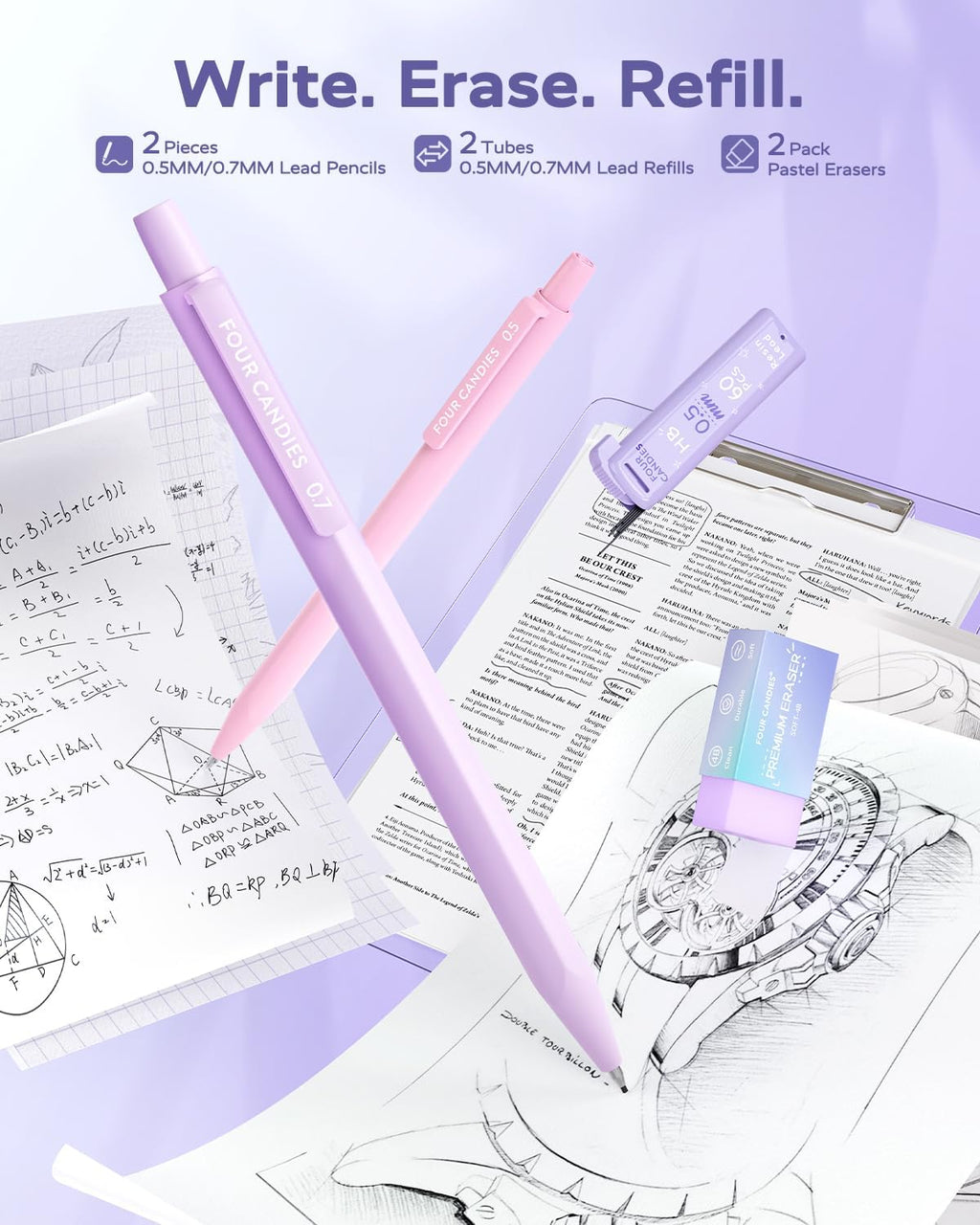 Aesthetic Purple School Supplies Kit with Case for Girls | Back to School Stationery Set with Pens, Highlighters