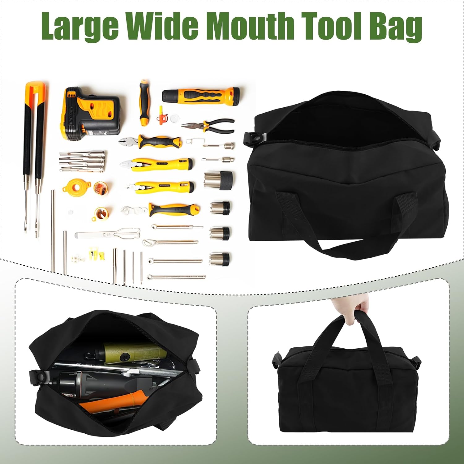 Small Tool Bag,Close Top Wide Mouth Tool Organizer Bag,Large Capacity Tool Bags for Men,Canvas Tool Storage Bag for