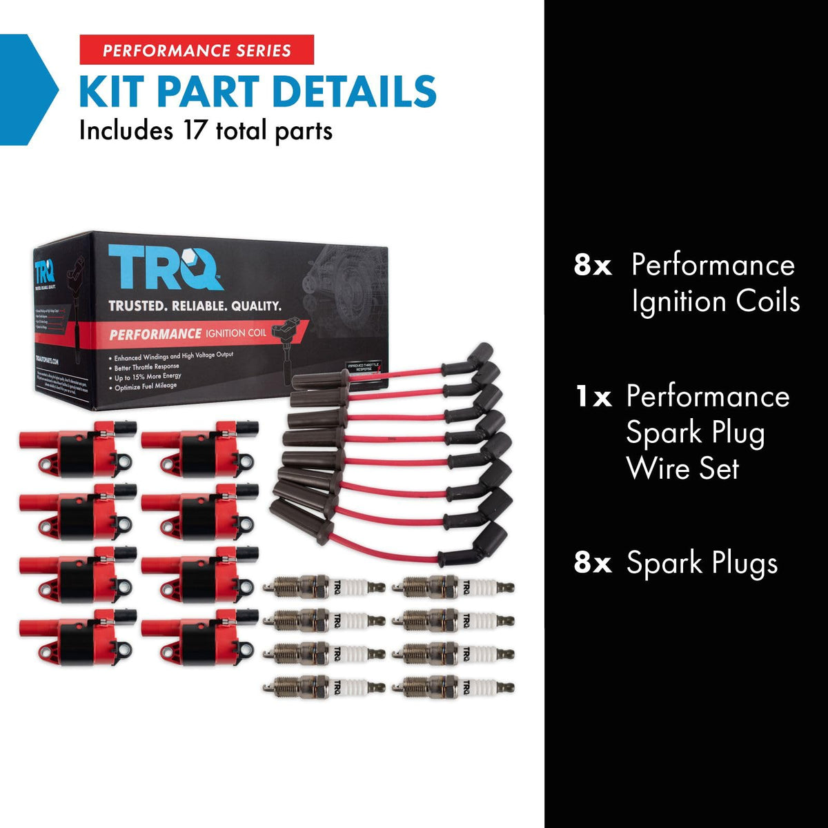 TRQ Performance Ignition Coil and Spark Plug Kit 17 Piece