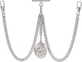 Double Albert Silver Pocket Watch Chain with Floral Locket Pendant – Adjustable Length, Handmade in the UK