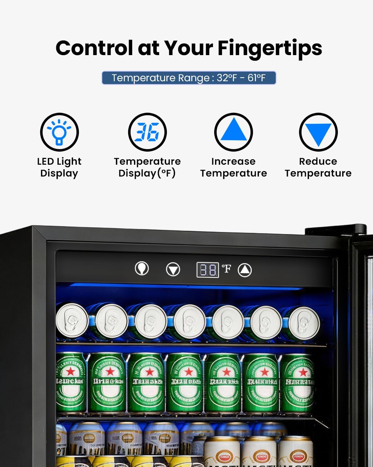 4.5Cu.Ft Beverage Refrigerator 145Can Mini Fridge Glass Door Black