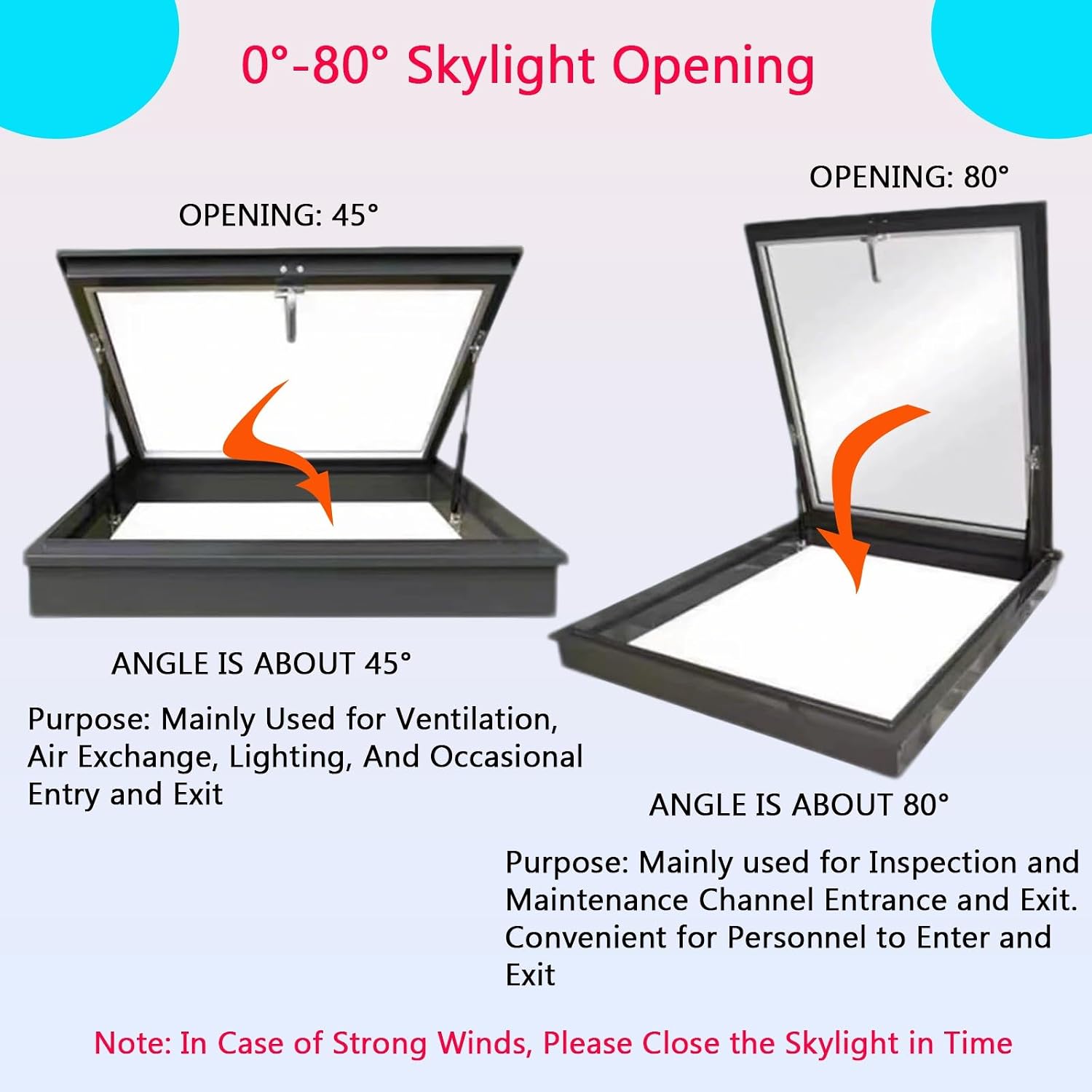 Roof Lighting Well Window & Manual Skylight, House, for Basement Daylighting Door(65x100cm/25.6x39.4in)