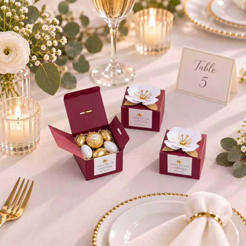 20 PCS Small Favor Boxes, Burgundy Candy Boxes 2.55x2.55x1.77