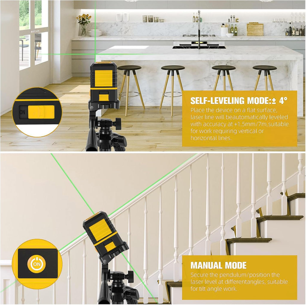 Laser Level with Tripod, 100 feet Green Cross Line Self Rotary Leveling Laser Level, Vertical and Horizontal Line