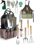 Garden Tools Set – 11-PCs Heavy Duty Gardening Kit, Stainless Steel Tools with Wooden Handles, Canvas Tote Bag
