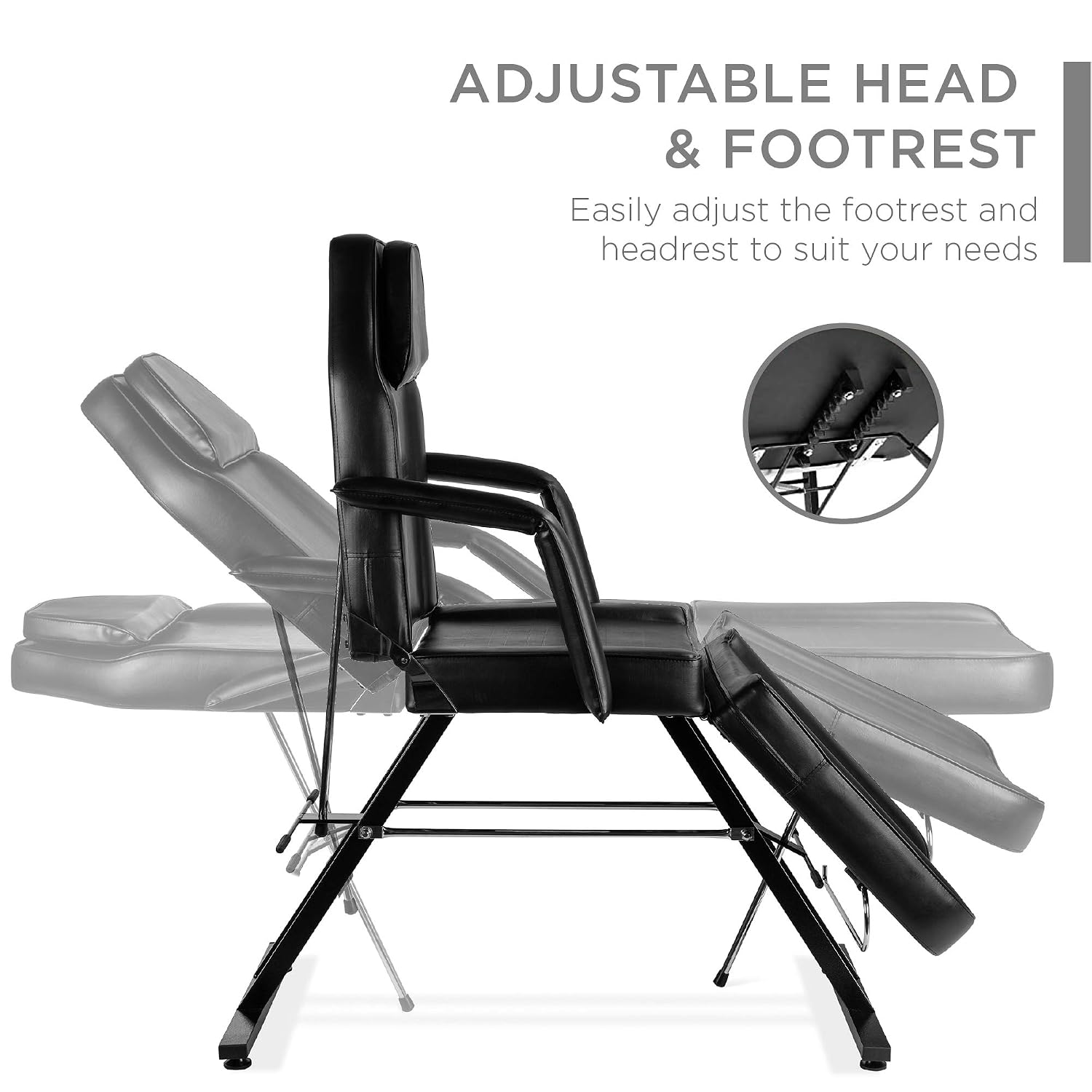 71in 3-Section Multipurpose Massage Bed, Spa & Salon Facial, Tattoo Chair w/Hydraulic Stool, Removable Headrest