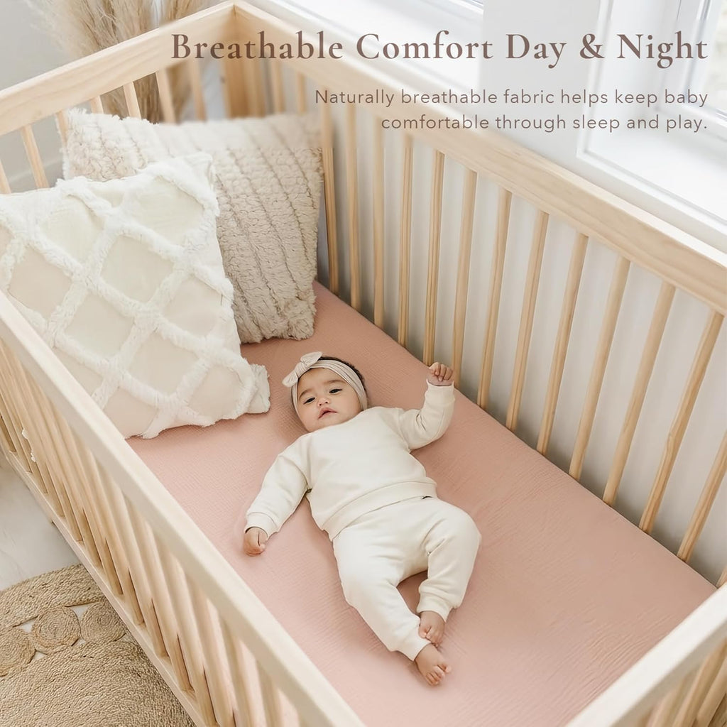 Muslin Crib Sheets for Girl Boy, 2 PCS Soft and Breathable Cotton Baby Sheets for Standard Crib Mattress, 52"x 28"