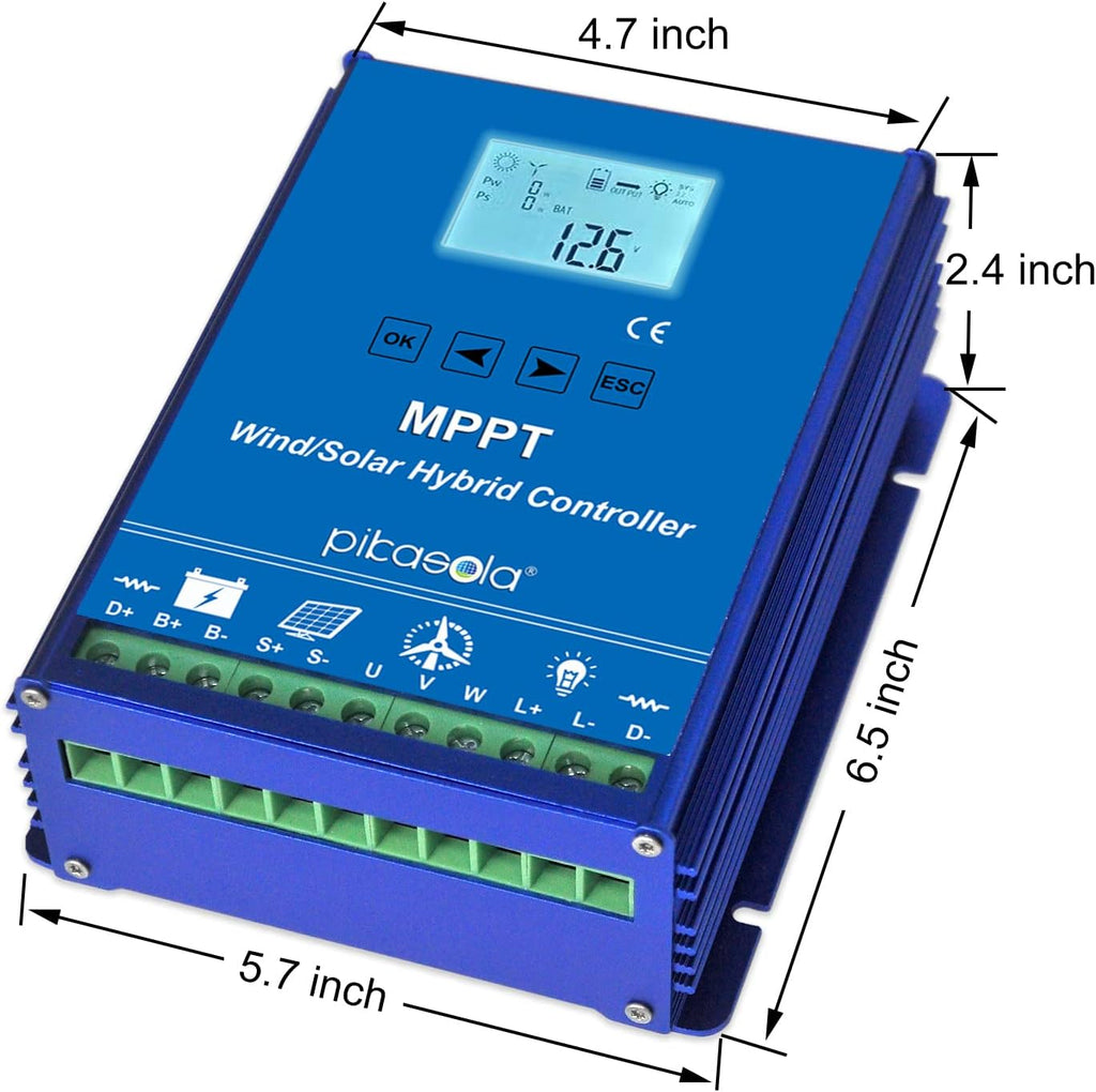 1400W Off Grid with Unloader Hybrid Wind Solar Controller Auto 12/24V Battery MPPT Charge Boost Float of max 800w