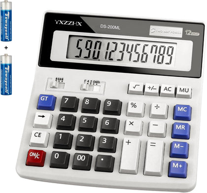 Desk Calculator 12 Digit Extra Large 4.3-Inch LCD Display, Two Way Power Battery and Solar Calculators Desktop, Big