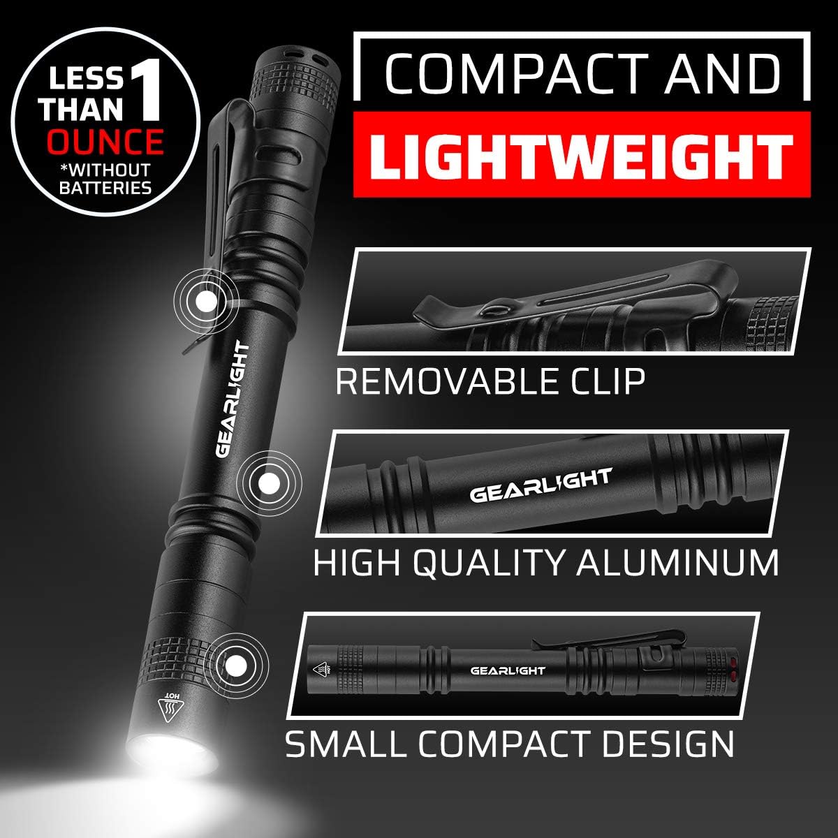 S100 LED Pocket Pen Light- 2 Small, Compact Flashlights with Clip for Tight Spaces, Police Inspection, Nurses &