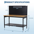 Garage Work Bench with Storage, Pegboard & Power Strip, 48"x24"