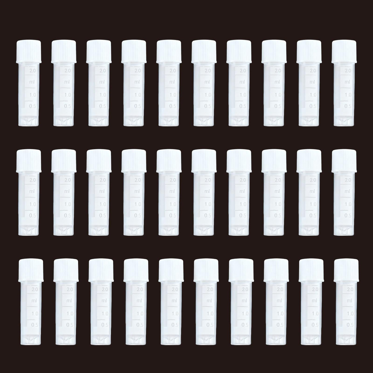 30Pcs 2ml Vial Plastic Small Tubes with Screw Caps Clear Mini Vials with Top Cap for Lab Sample Storage Plastic Test