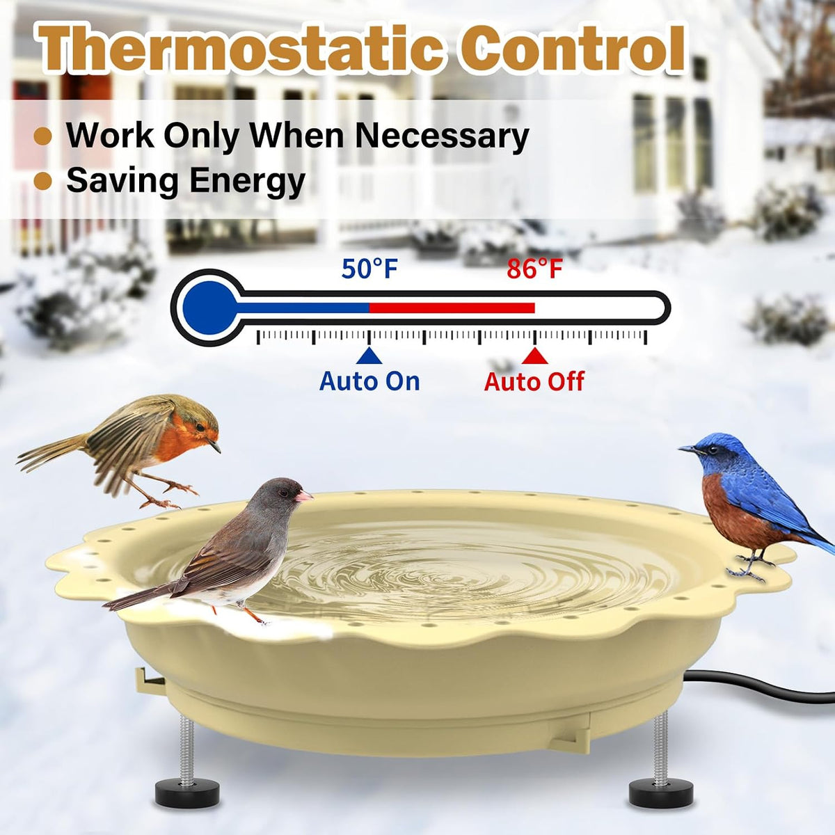 Heated Bird Baths for Outdoors Winter, 100W Heated Birdbath, Khaki