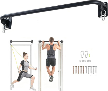 Wall Mounted Pull Up Bar, Carbon Steel Doorway Chin Up Bar for Home Gym | Reinforced plate supports fit joists and