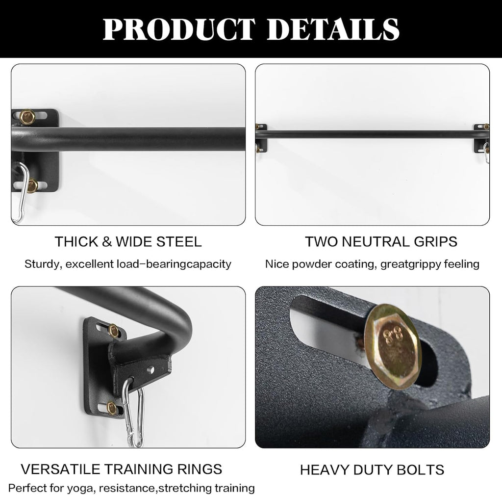 Wall Mounted Pull Up Bar, Door Frame Pull Up Bar for Home Gym, Professional Drill-Required Chin Up Bar for Secure
