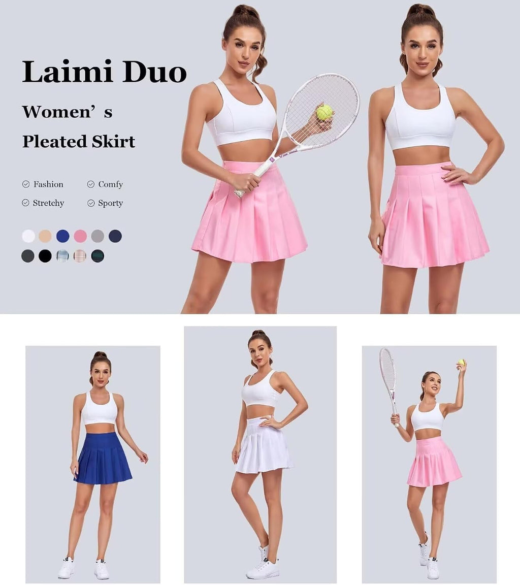 Women Pleated Skirt Tennis Golf Skorts with Lining Shorts Athletic Pleated Skirts for Women