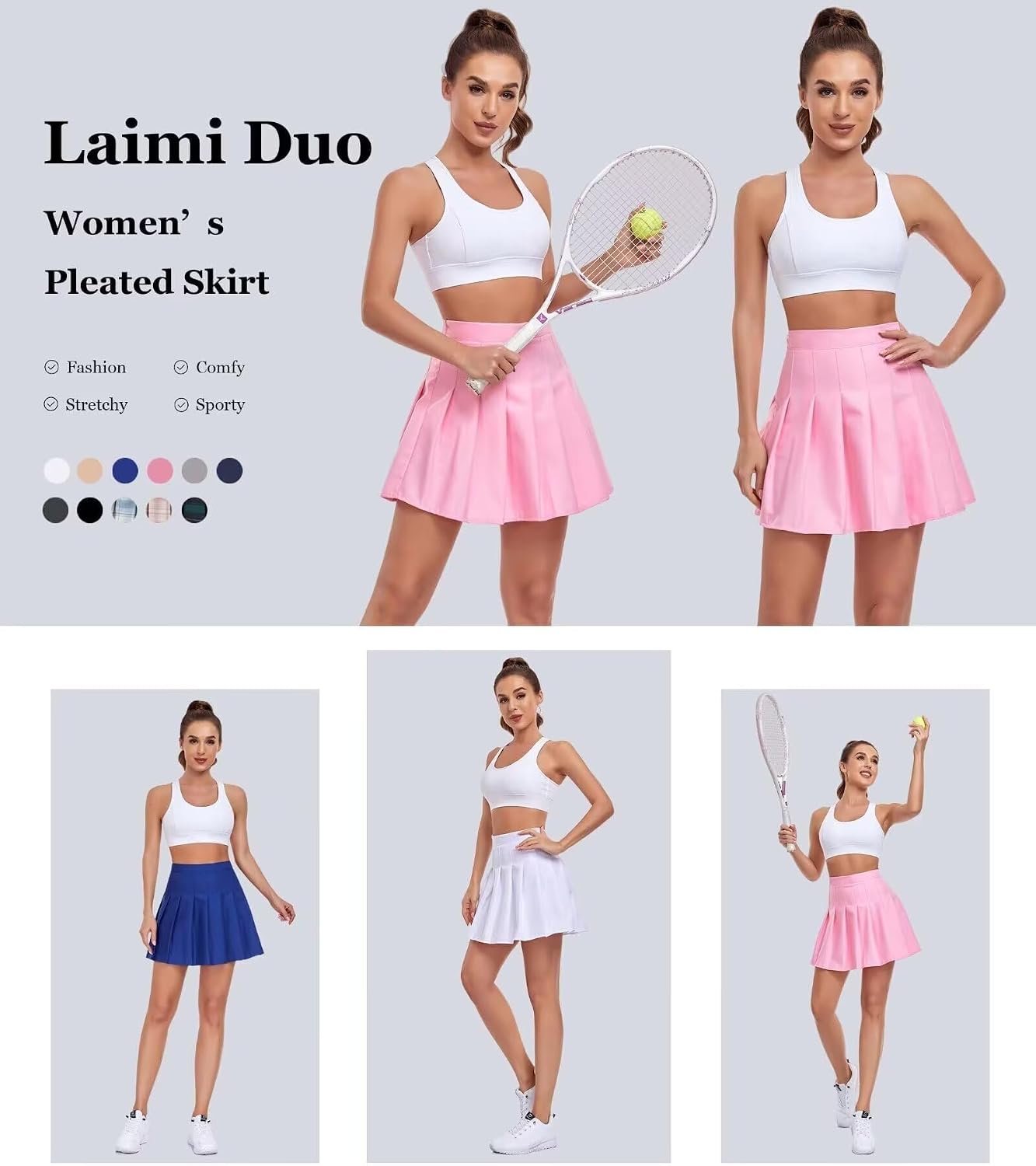 Women Pleated Skirt Tennis Golf Skorts with Lining Shorts Athletic Pleated Skirts for Women
