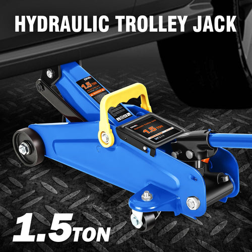 1.5 Ton Car Floor Jack Low Profile Hydraulic Trolley Service/Floor Jack, 1.5T / 3000 lbs Capacity, Lifting Range 5.3