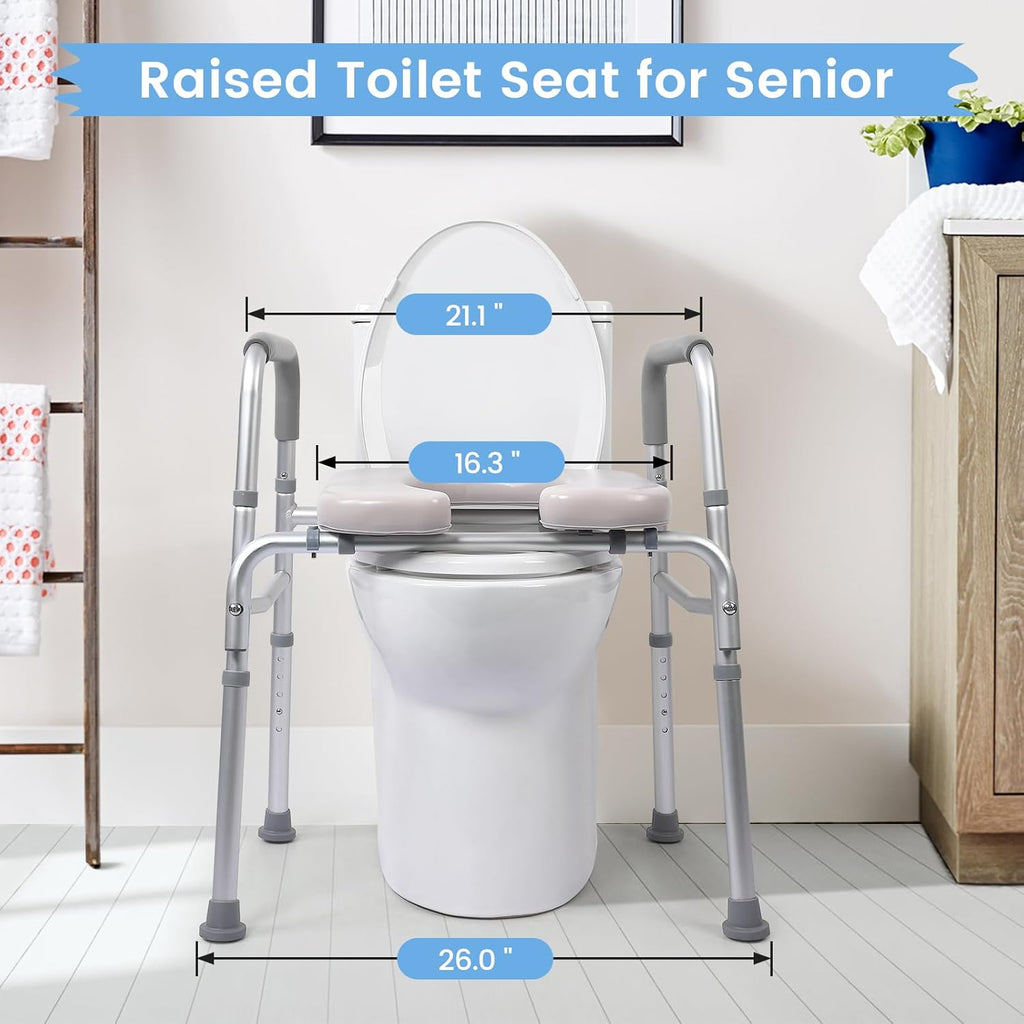 Raised Toilet Seat, 350LB Stand Alone Homecare Commode Bathroom Assist Frame for Elderly, Handicapped, Disabled