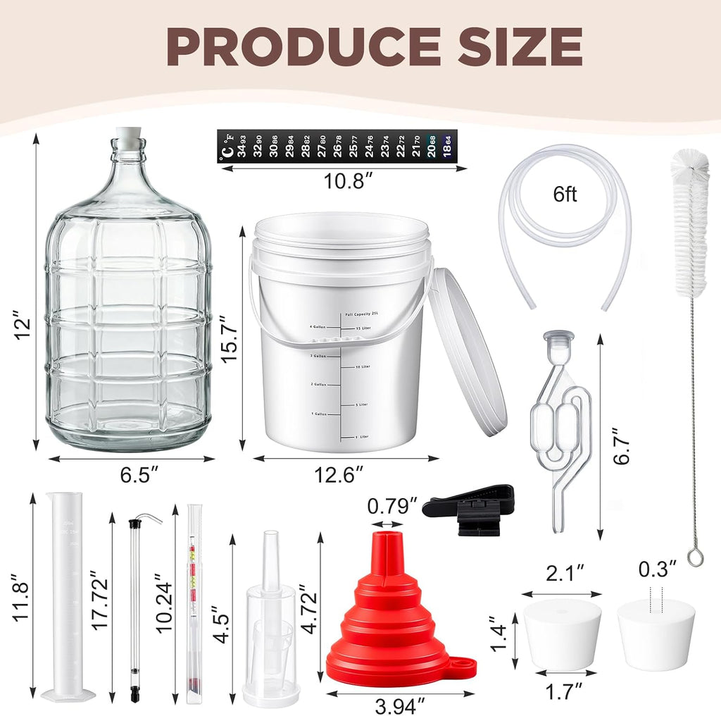 Wine Making Kit Include 5 Gallon Carboy, 6.5Gallon Bucket,Lid, Automatic Siphon, Hydrometer, Alcohol Percentage
