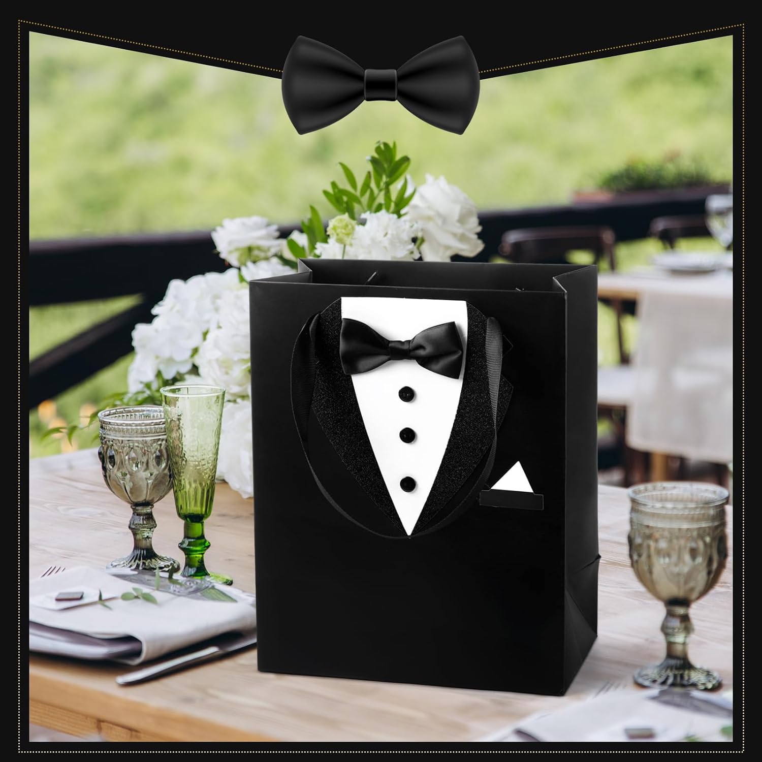 8 Pcs Groomsmen Gift Bags with 3D Tuxedo Design 8 x 4.5 x 10 Inch with Handle Groomsmen Paper Gift Bags for Wedding
